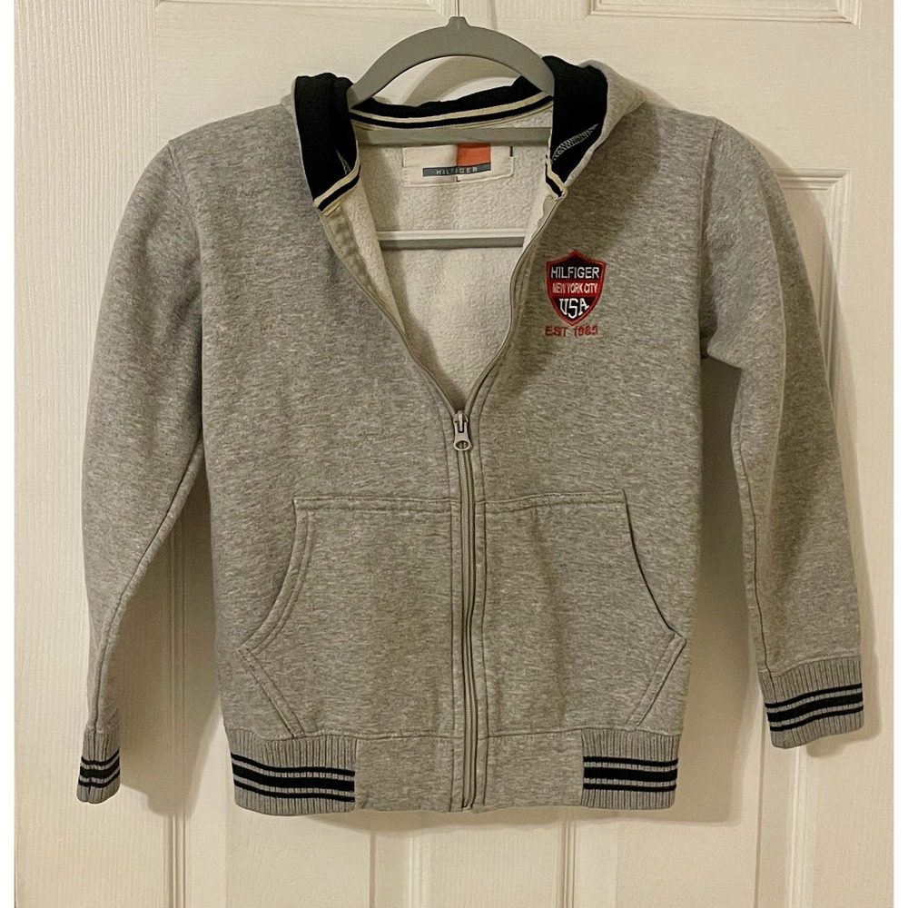 Tommy Hilfiger Hooded Jacket Boy's Full Zip Fleece Lined Phantom Grey L
